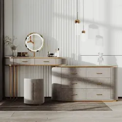 Luxury dressing table with built-in stone cabinet, solid wood dressing table for bedroom