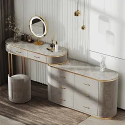 Luxury dressing table with built-in stone cabinet, solid wood dressing table for bedroom