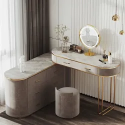 Luxury dressing table with built-in stone cabinet, solid wood dressing table for bedroom