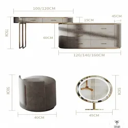 Luxury dressing table with built-in stone cabinet, solid wood dressing table for bedroom