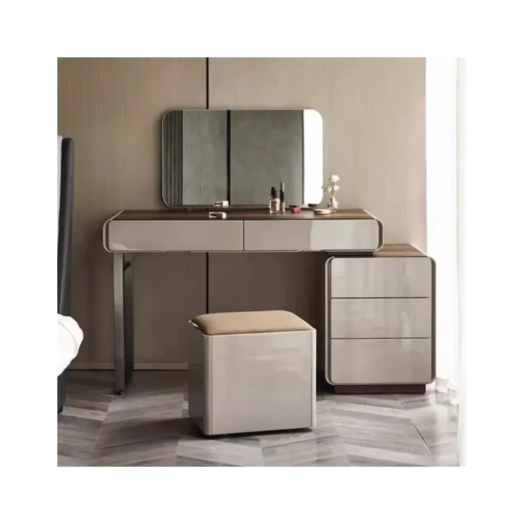 Dressing table set with high-gloss coated wood top