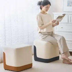 LuxeWood Leather Stool